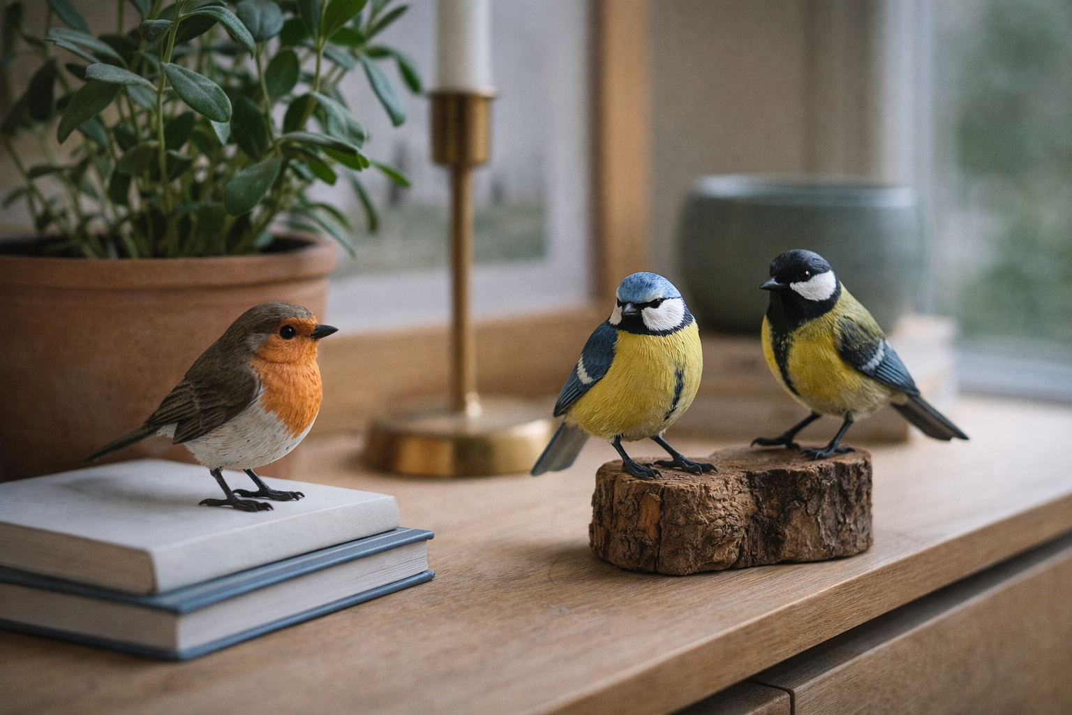 Håndskårne træfugle i indretningen: Sådan bruger du naturtro fuglefigurer i hjemmet