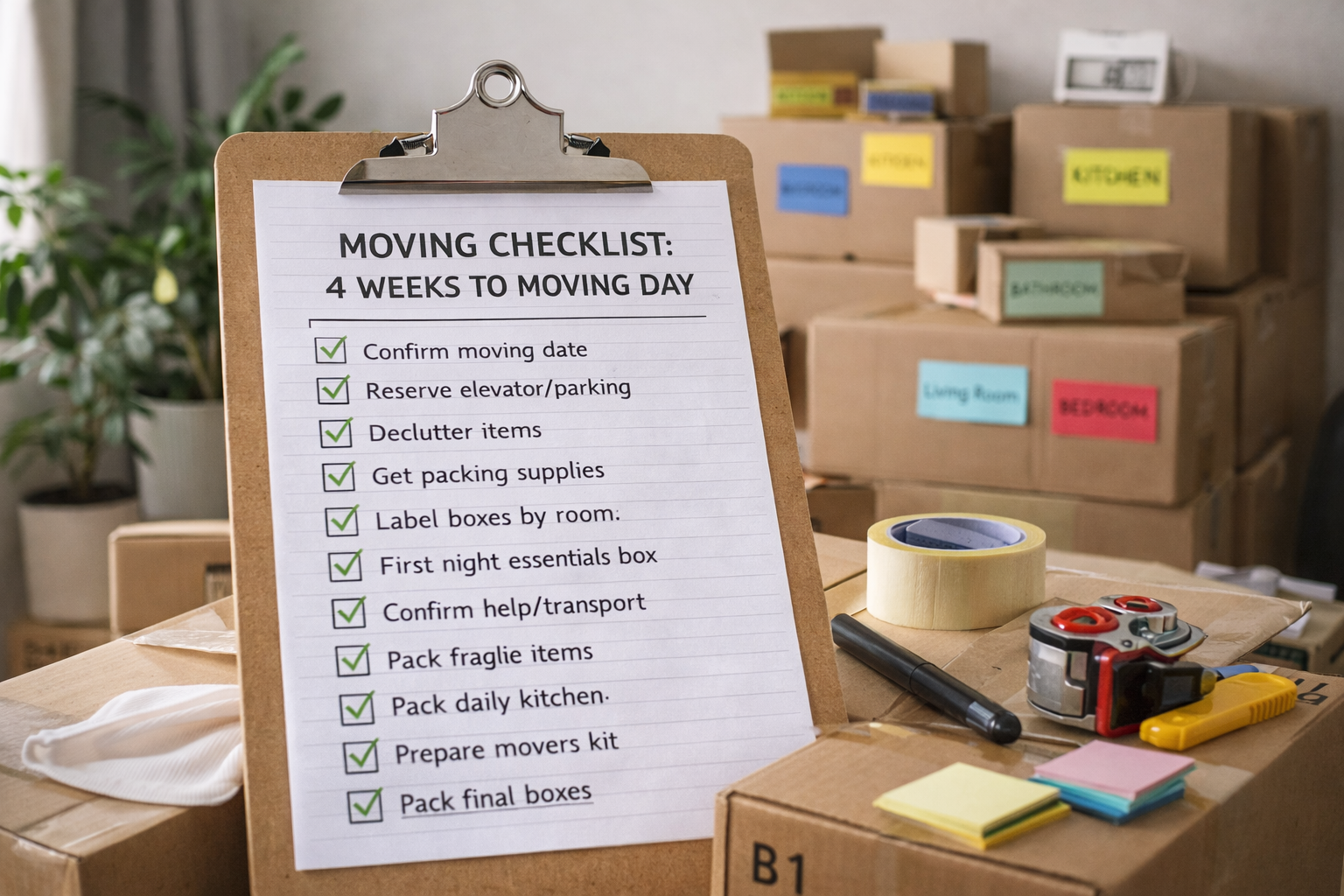 Privatflytning: tjekliste fra 4 uger før til flyttedagen