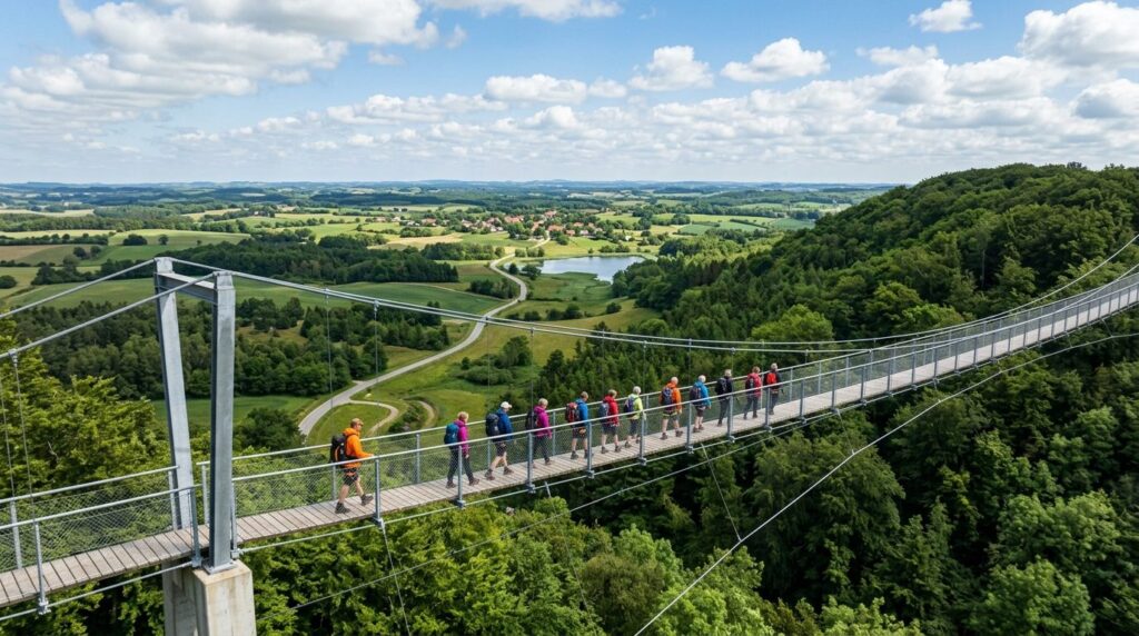 Stock photo, 16:9 format: Wide aerial perspective of a guide