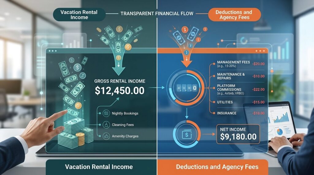 Financial transparency concept: Split-screen style compositi