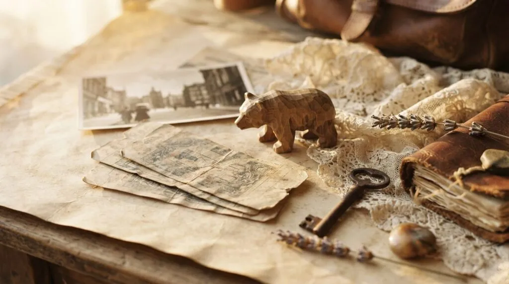 Artistic close-up photograph of meaningful travel mementos f
